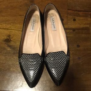 LK Bennett black patent snake skin flats size 8